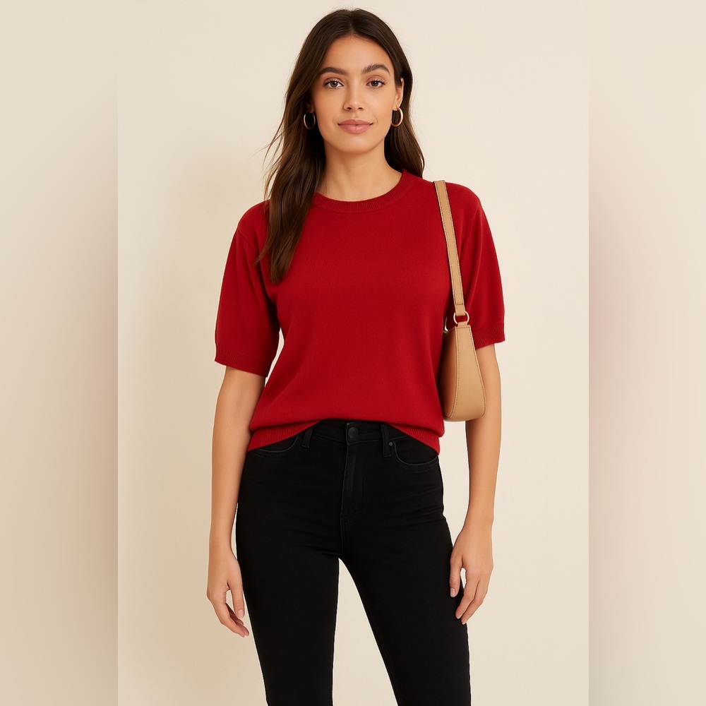 Red Knit Short Sleeve Sweater Top🌹